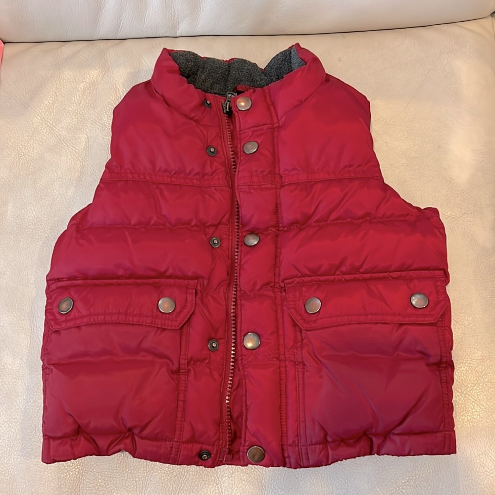 BABY GAP - Toddler red puffer vest with thick plaid lining
